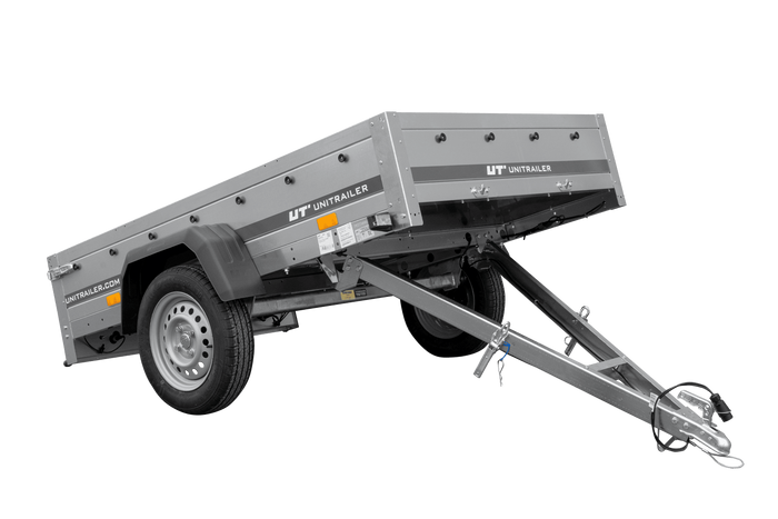 Einachsanhänger 200×125 UNITRAILER GARDEN 201 KIPP mit Gitterseitenwänden, H-800 Rahmen und grauer Plane-Neu