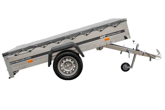 Kipper Pkw Anhänger Garden Trailer 230 KIPP [230 cm x 125 cm] mit Flachplane, Stützrad und Planenträger-Neu