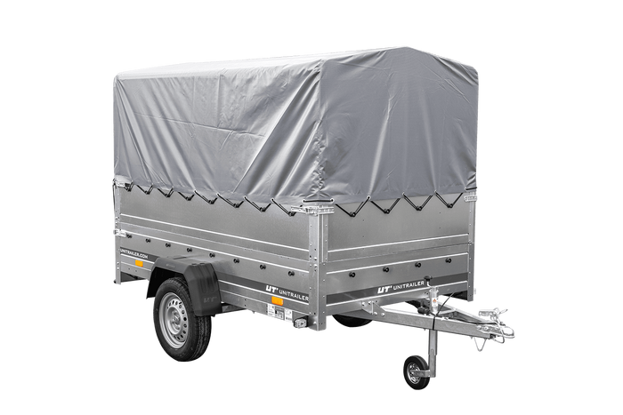PKW-Anhänger 230×125 UNITRAILER GARDEN 230 FD mit BIS-Seiten, H-800-Gestell und grauer Plane-Neu