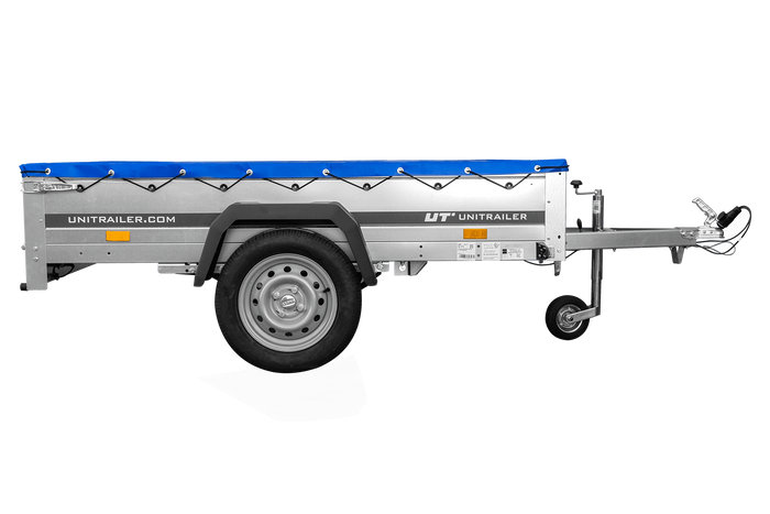PKW Anhänger auf Blattfedern 200×125 UNITRAILER GARDEN 201/R KIPP mit H-0 Rahmen und blauer Plane-Neu